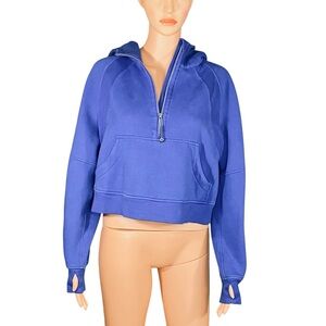 Lululemon Scuba Blue Oversized Half-Zip Hoodie Kangaroo Pocket Hood Logo SZ XS